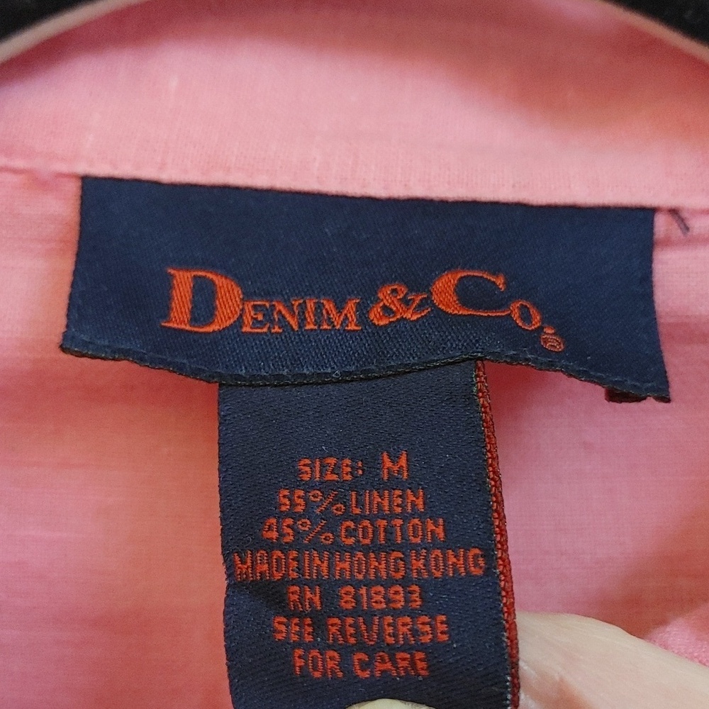 Denim & Co. Pink Oversized Linen Cotton Shirt Patch Pockets Size M - Picture 5 of 15